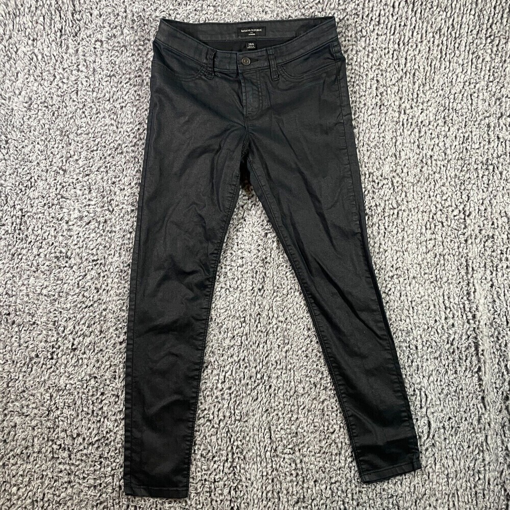 Banana Republic Leggings Black Coated 5 Pocket Button Women's Size 28/6 Jegging